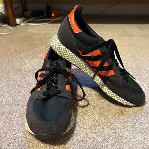 Adidas runners men's black with orange stripes size 6.5